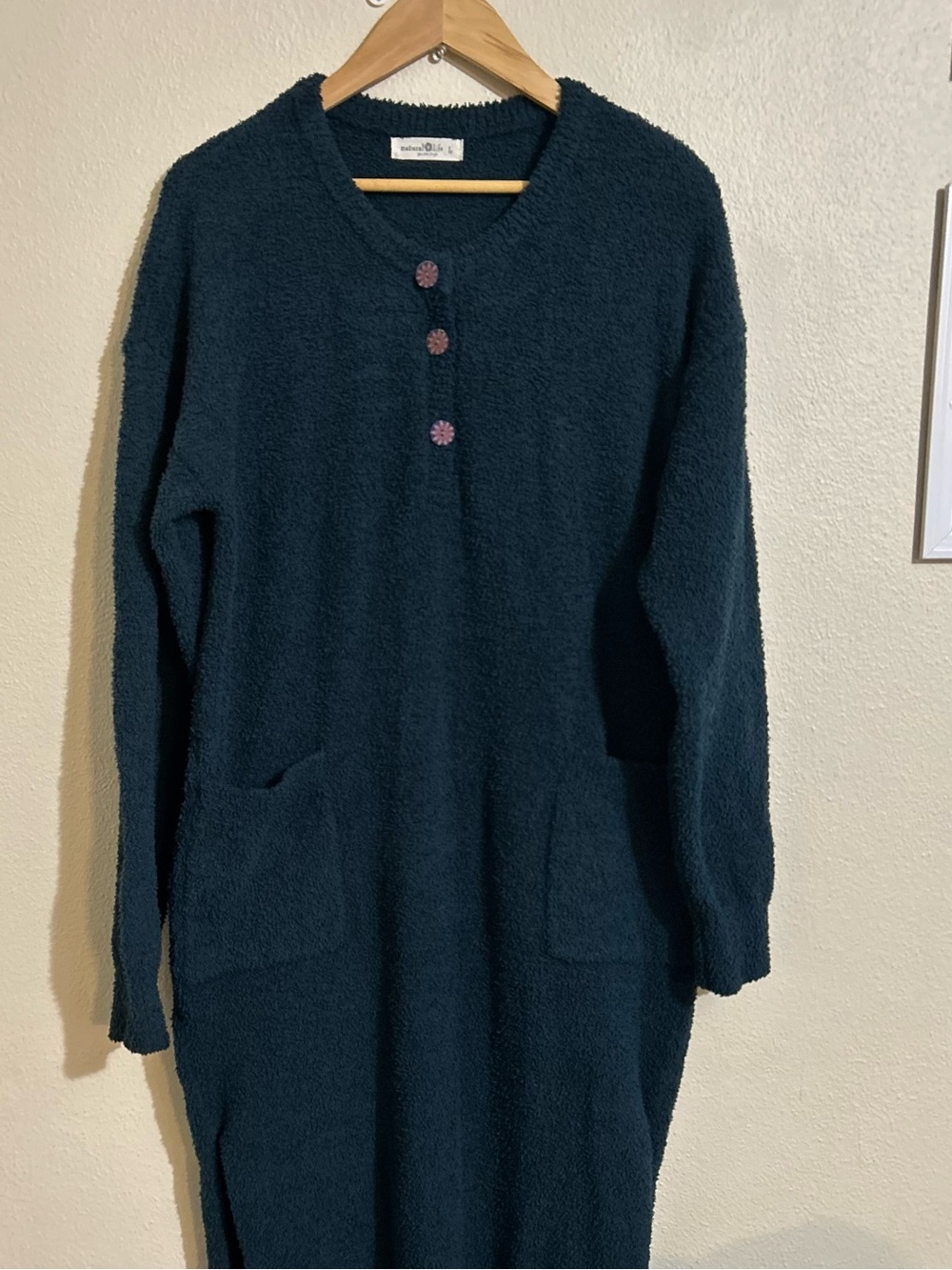 Natural Life Cozy Up Midi Dress Teddy Teal Blue Size Large Lounge